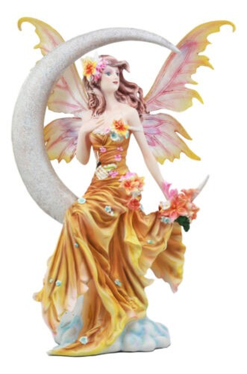 Thumbnail: Ebros Large Celestial Crescent Moon Earth Elemental Floral Fairy Statue 11.5" H