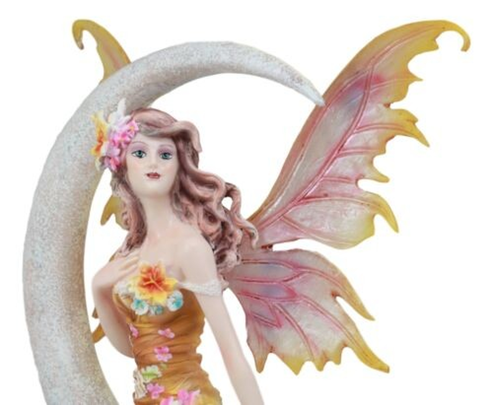 Thumbnail: Ebros Large Celestial Crescent Moon Earth Elemental Floral Fairy Statue 11.5" H