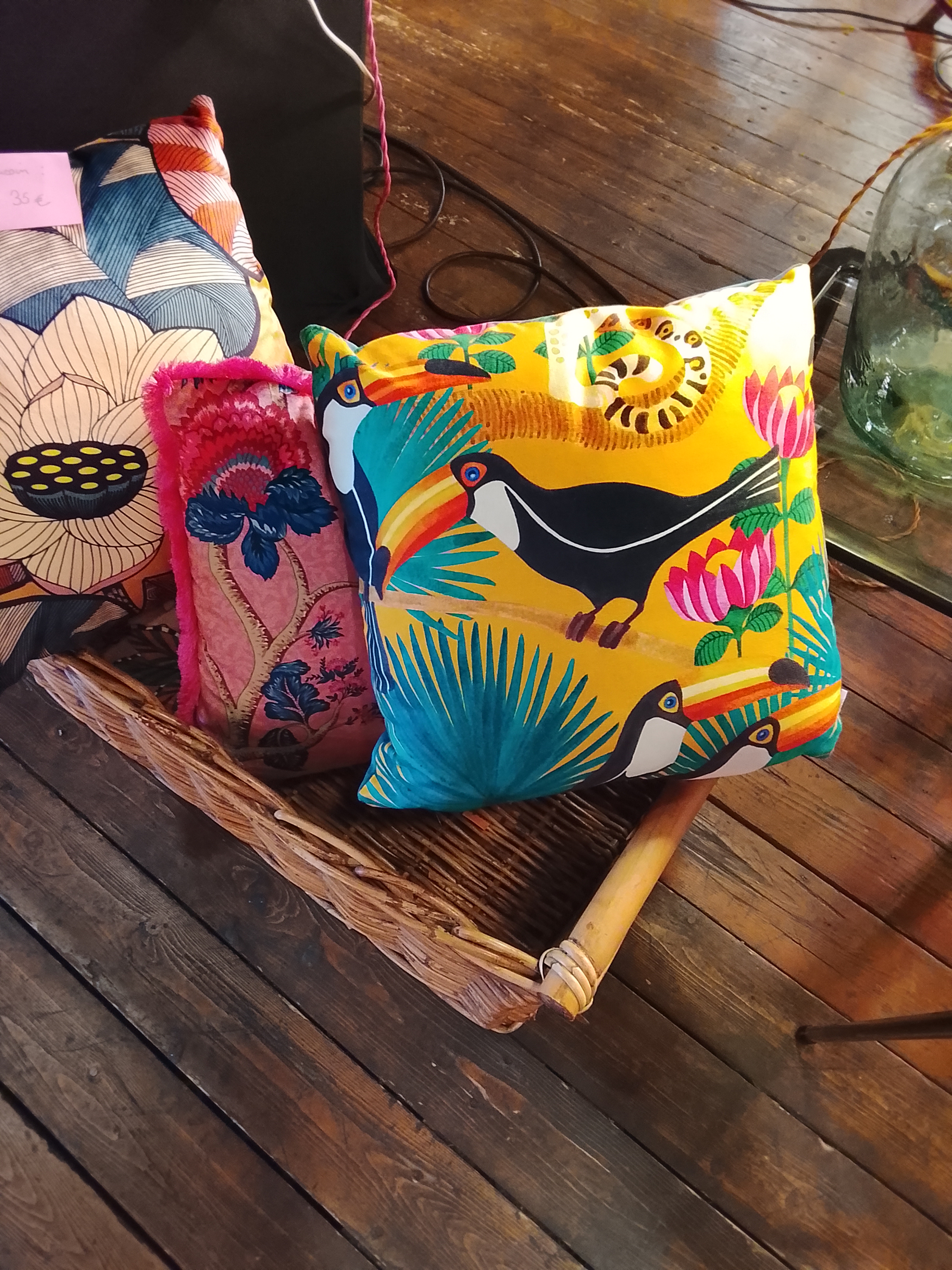 Handcrafted cushions and colorful fabrics from the workshop