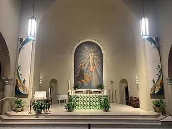The Main Altar and behind it, an image of the Sacred Heart of Jesus with Saint Margaret Mary Alacoque