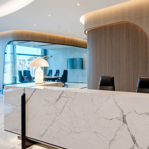Office design and build, modern, contemporary reception area