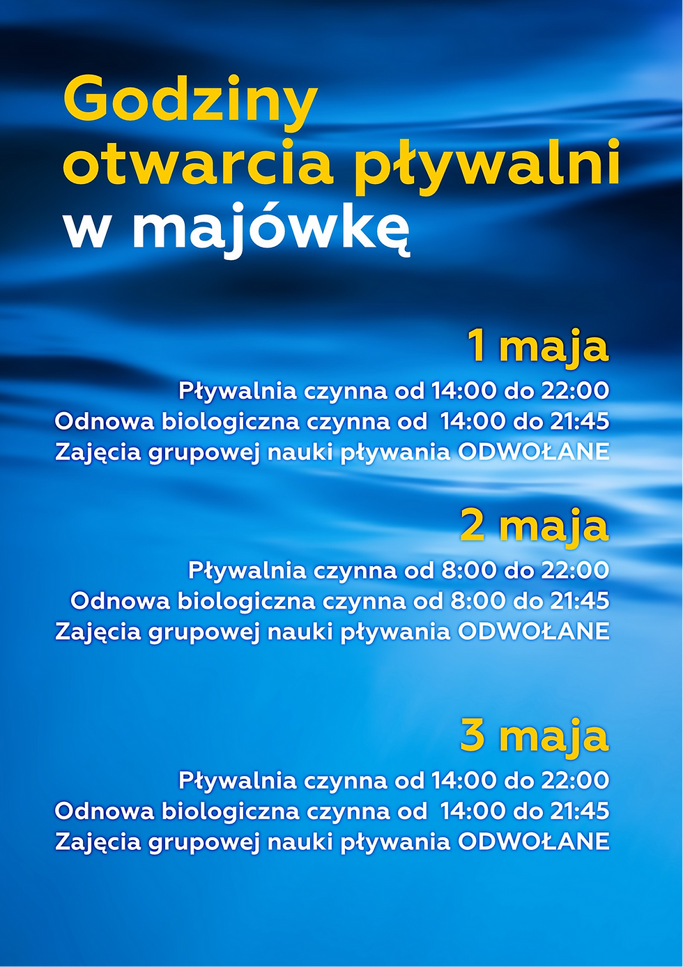 Harmonogram otwarcia pływalni