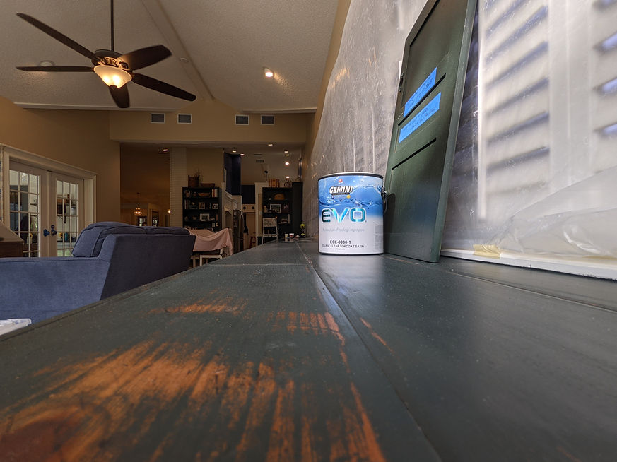 closer view of long section of cabinet top painting