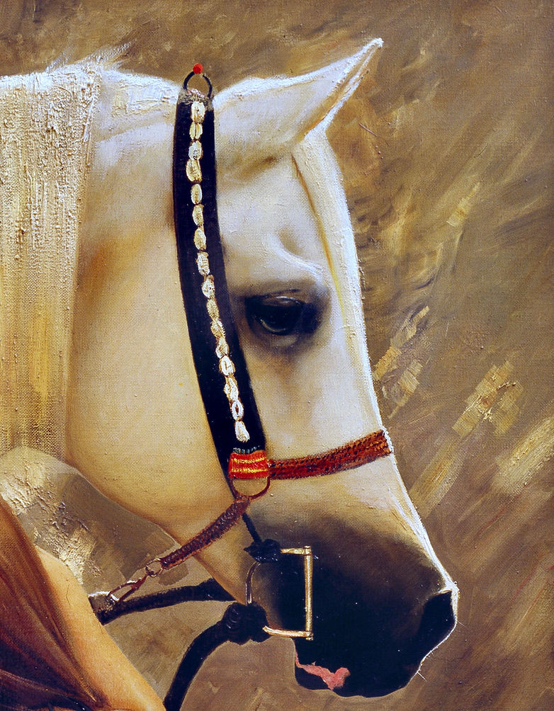 Миниатюра: Closer Than Words detail, white horse portrait, expressive brushwork, oil painting