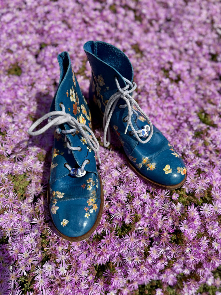 Thumbnail: Hand painted floral leather boots inspired by California spring landscapes