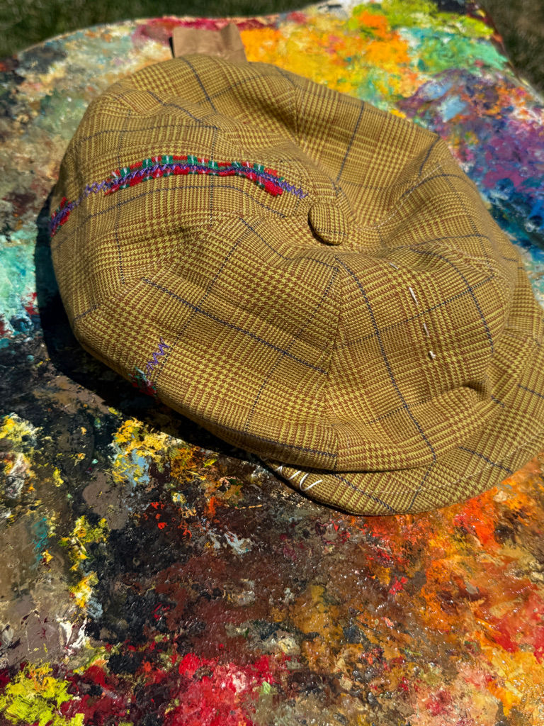 Thumbnail: Unique hand-constructed cap by Fly Art Atelier, natural textile blend, wearable art cap