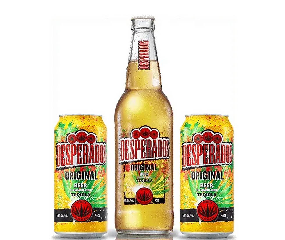 Desperados alcoholic cocktail drink in a bottle size and can sizes