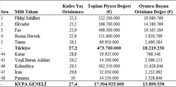 Tablo 5. Milli Federasyonların Demografik Portföy Risk Analizi