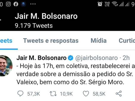 O presidente Jair Bolsonaro fará uma declaração para a imprensa às 17hs.