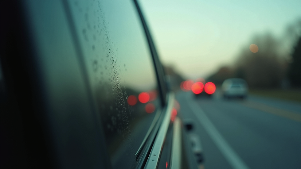 Close-up view of a car window with tinted film