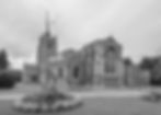 Historic church architecture, grey stone, tall spire