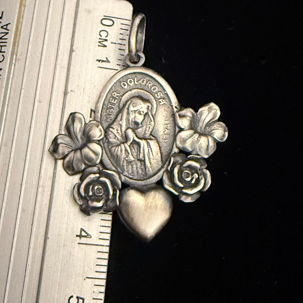 Miniatura: Pingente medalha Nossa Senhora das dores flores 