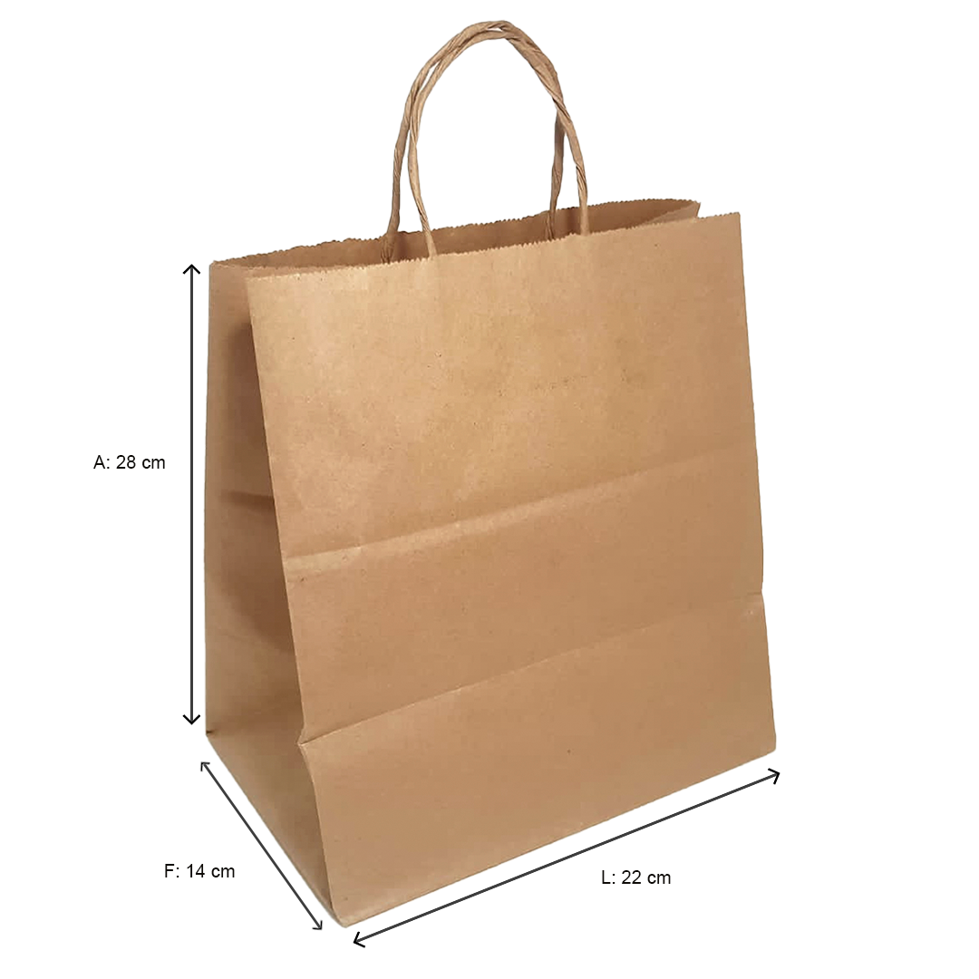 SACOLA DE PAPEL KRAFT ECOLOGICA - 22 X 28 X 14