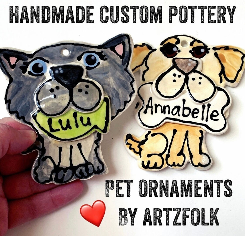Thumbnail: Dog or cat ornament handmade pottery Artzfolk