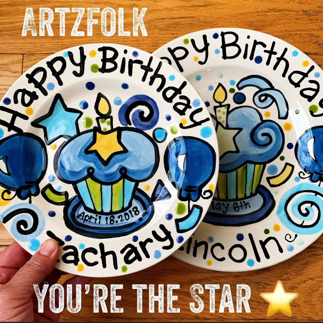 Star of the party birthday plate 10” custom handmade 