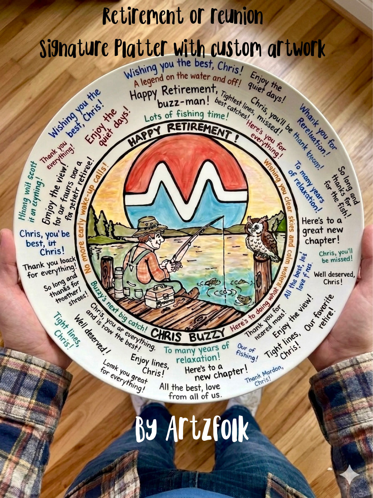 Retirement , reunion , birthday signature platter custom designed