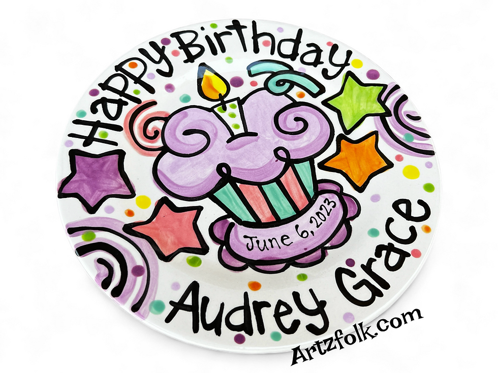 Thumbnail: Swirls and Stars Personalized Birthday Plate