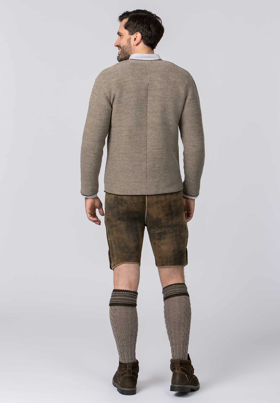 Beige strikkejakke til Lederhosen for herre