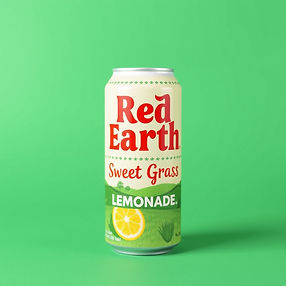 RED EARTH SWEET GRASS LEMONADE in bold font on a 355 ml can crafted in_ respect shared in 