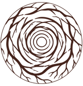 Circular brown branch pattern on a black background