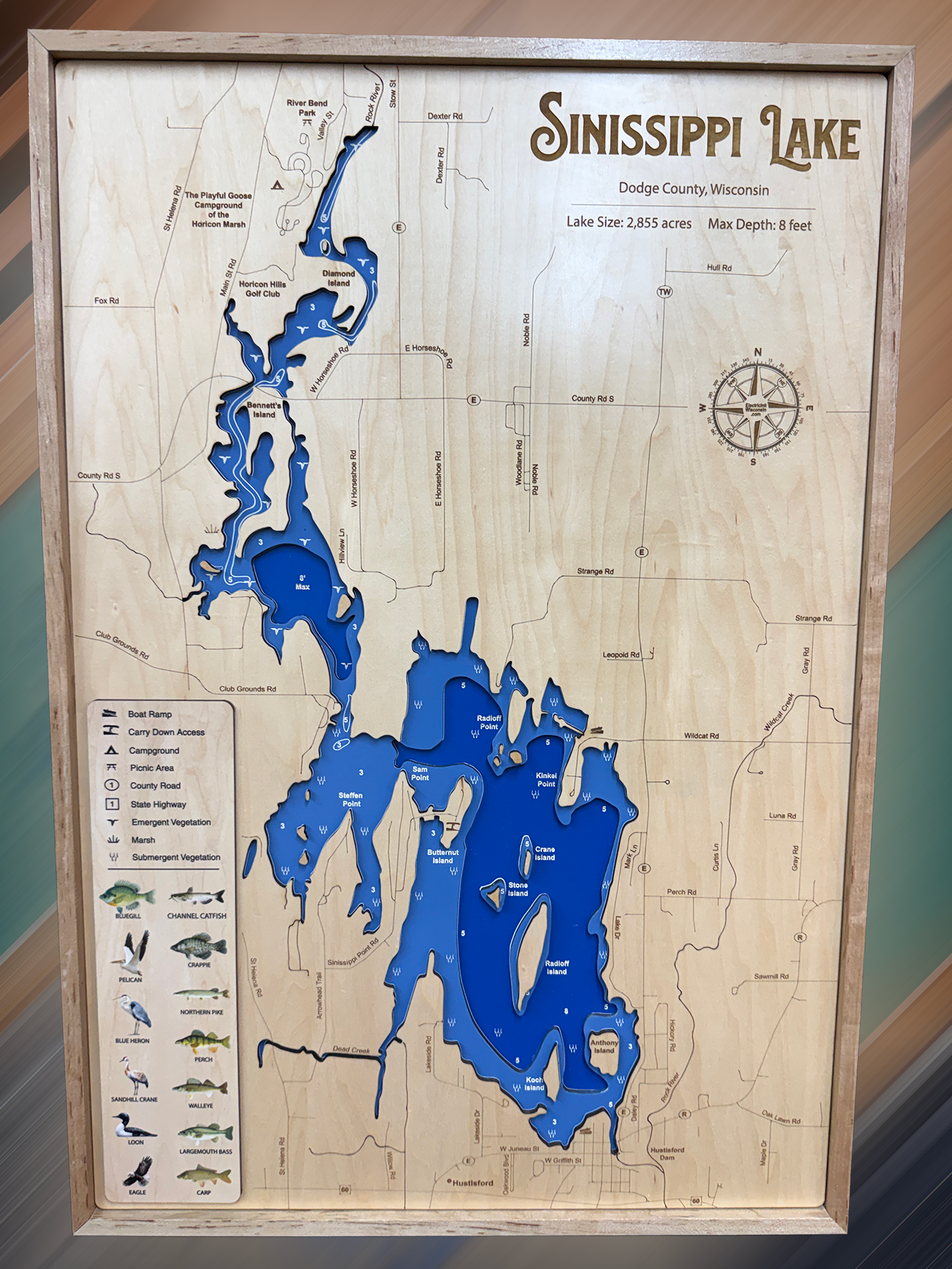 Sinissippi Lake map with full color fish legend