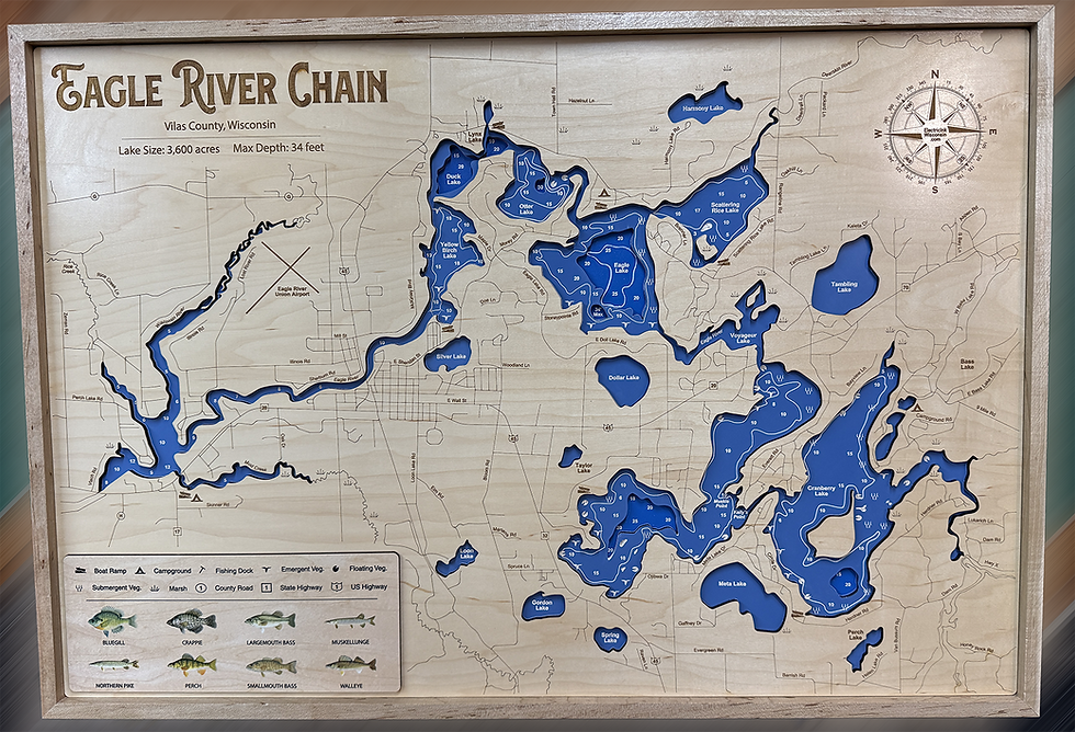 Thumbnail: Eagle River Chain Lake map with full color fish