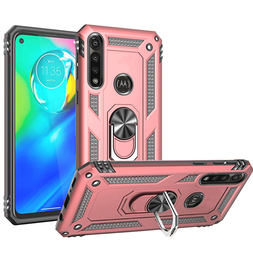 MOTO G STYLUS (2020) - Army Shield Magnetic Metal Ring Kickstand Case, Rose Gold