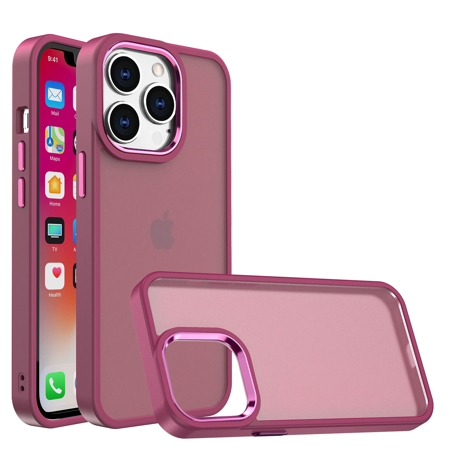 Apple iPhone 14 Plus Polished Oil Thick Acrylic Metal Button Case - Burgundy