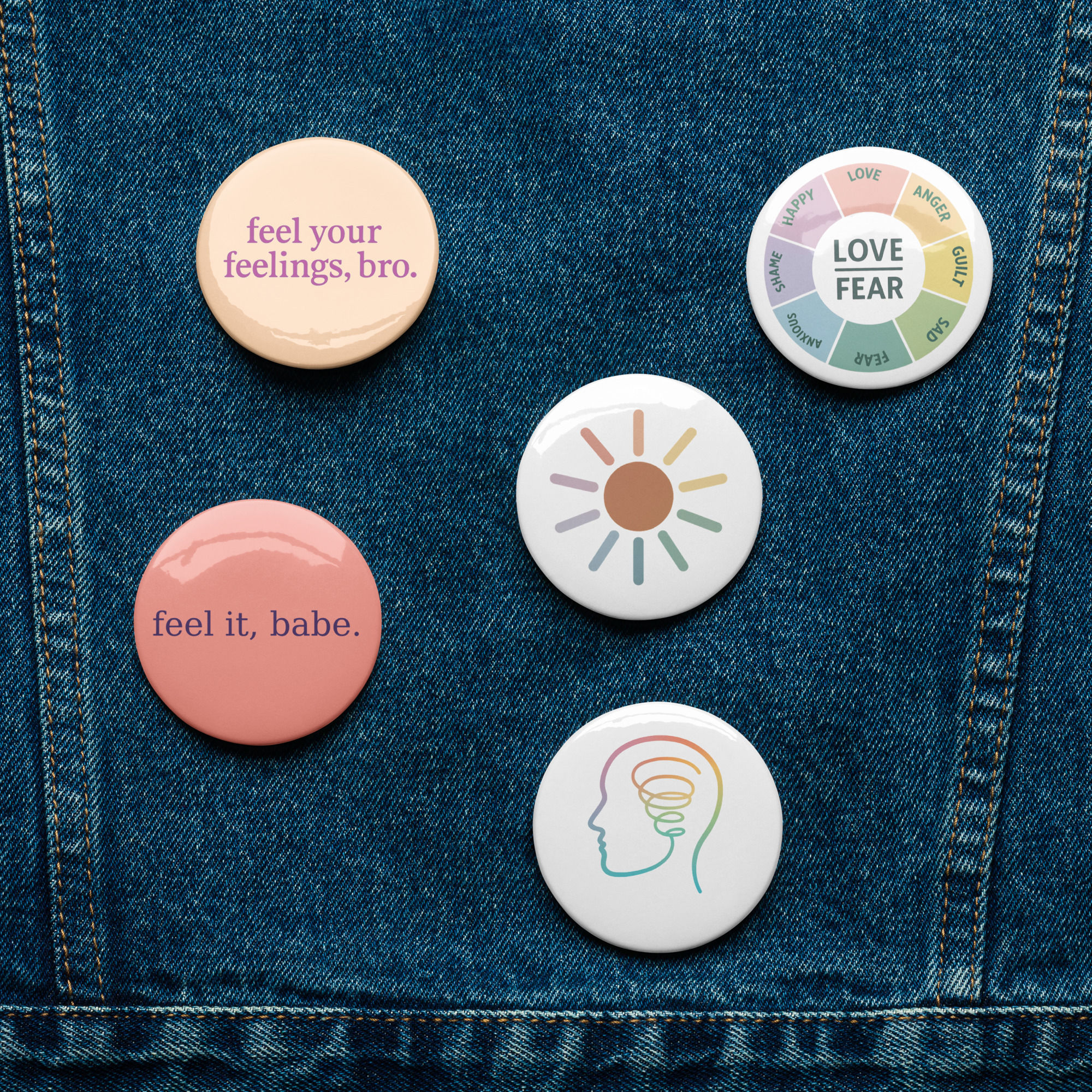 The Feel It Out Button Set – 5 Emotional Support Pins
