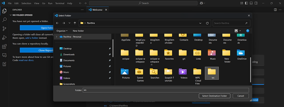 You will be prompted a folder selector to pick a folder for your project