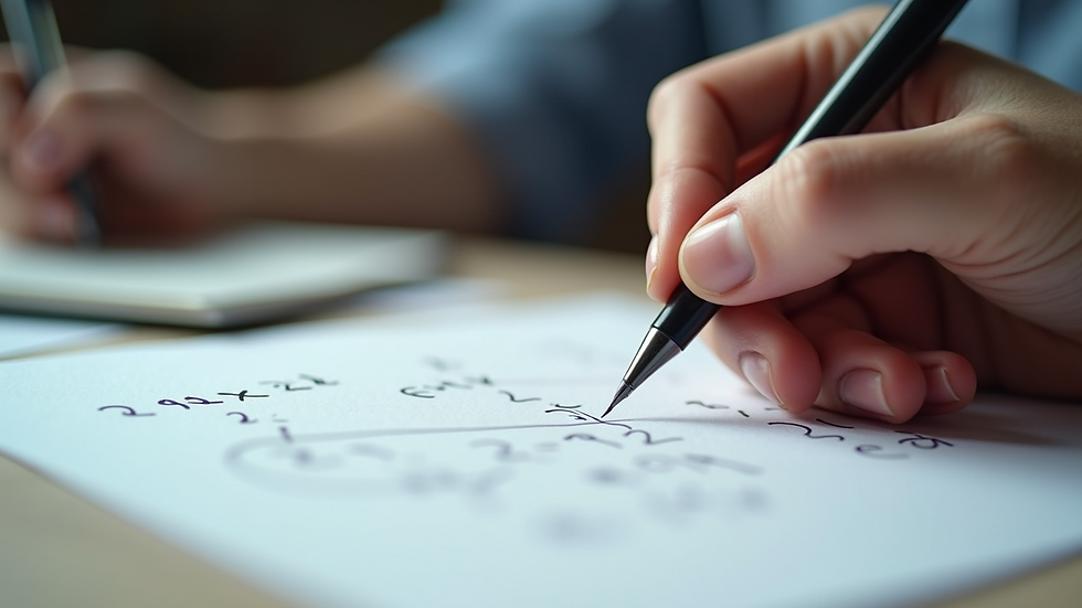 Close-up of a tutor explaining a math problem on paper