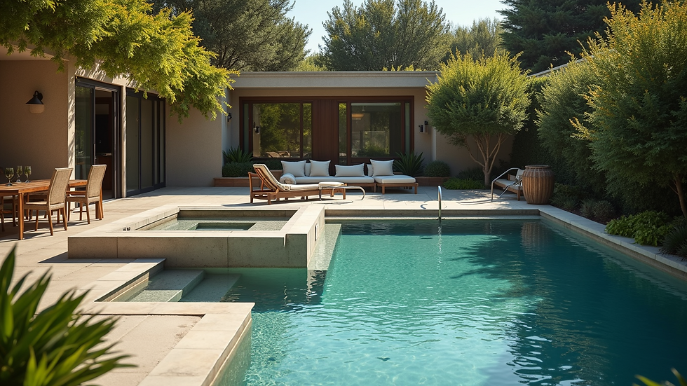High angle view of a peaceful outdoor water feature at a spa
