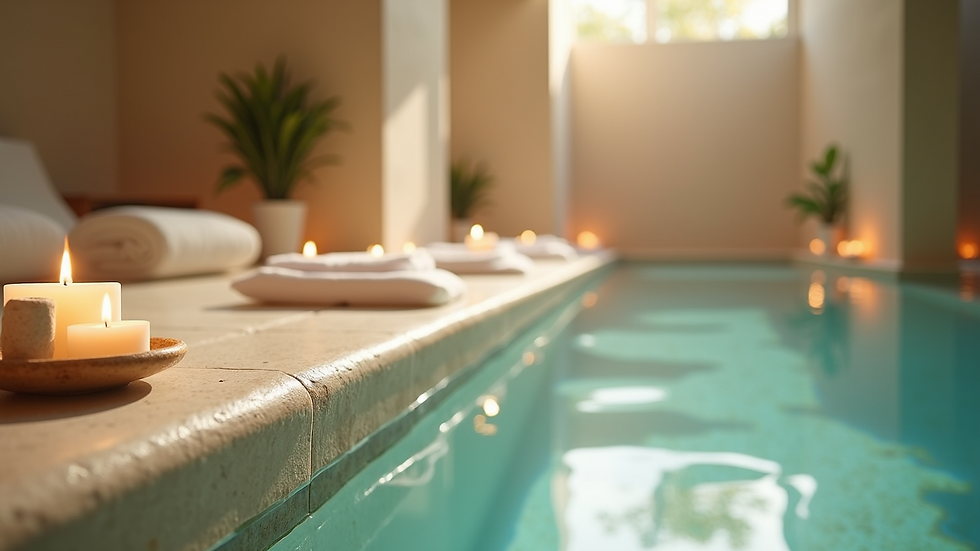 Eye-level view of a tranquil spa setting with soft lighting