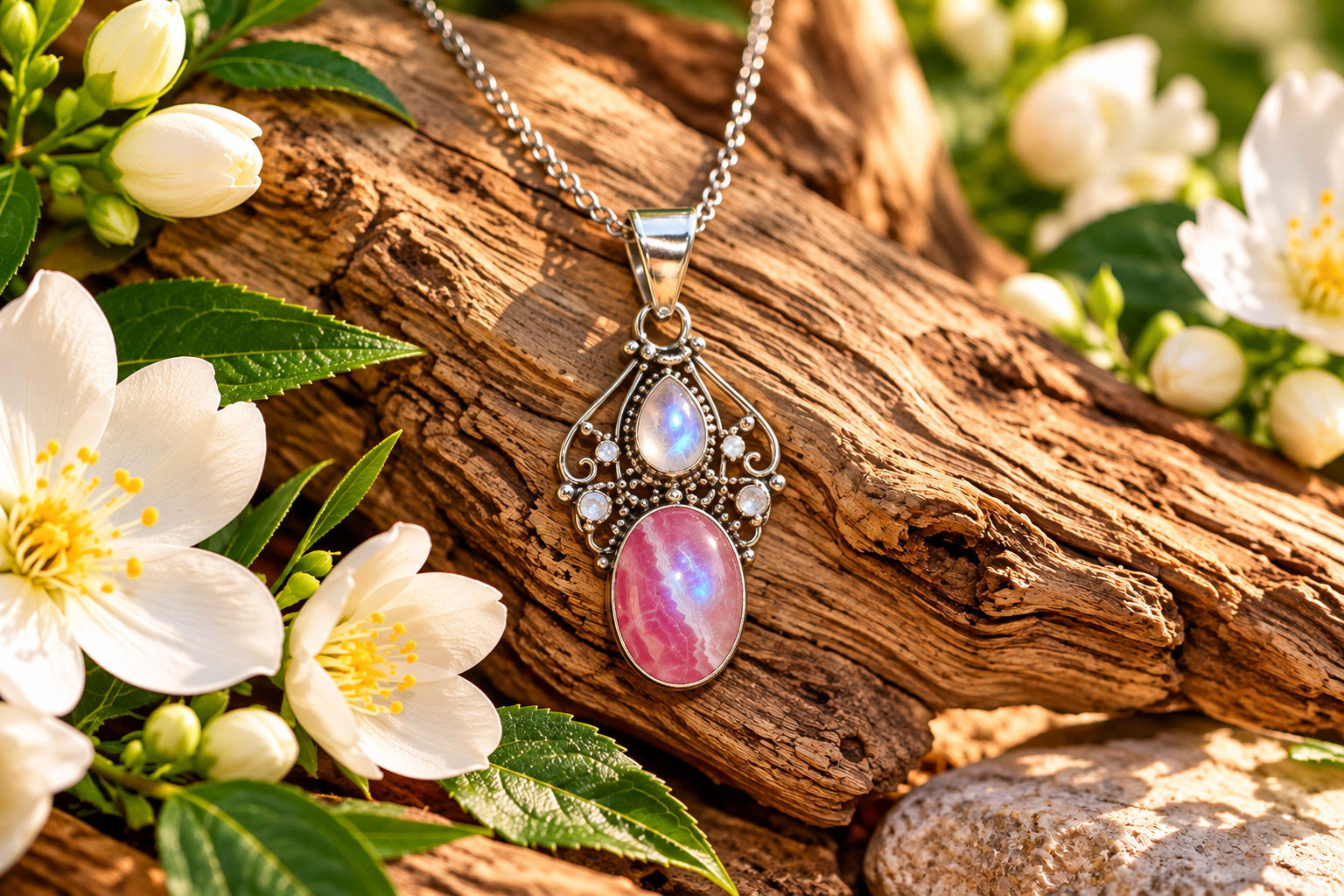 Collier Pierre De Lune Rose A8