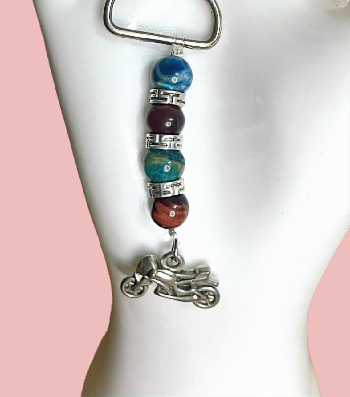 Porte Clés Moto Œil Tigre Bleue et Taureau