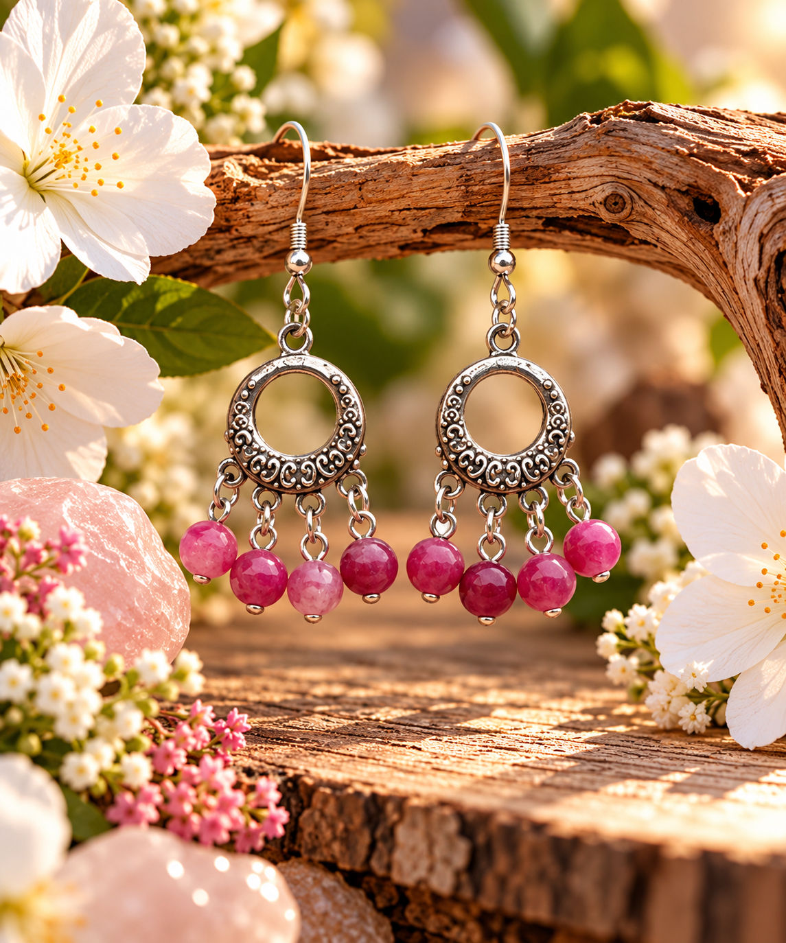 Boucles D'Oreilles Agates Framboise