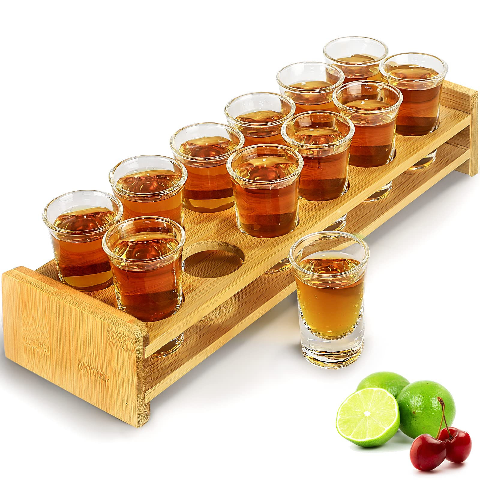 Shot Glasses Set of 12 with Wooden Holder