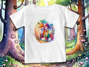 Top 5! Pretty Watercolor Anime Girl and Fox Baby T-Shirt