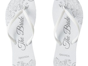 Review Silver Lace on White Elegant The Bride Wedding Flip Flops