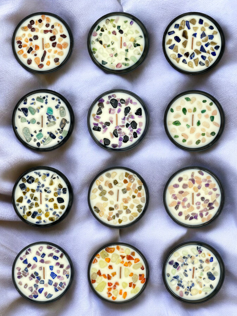 bougies avec pierres energétiques