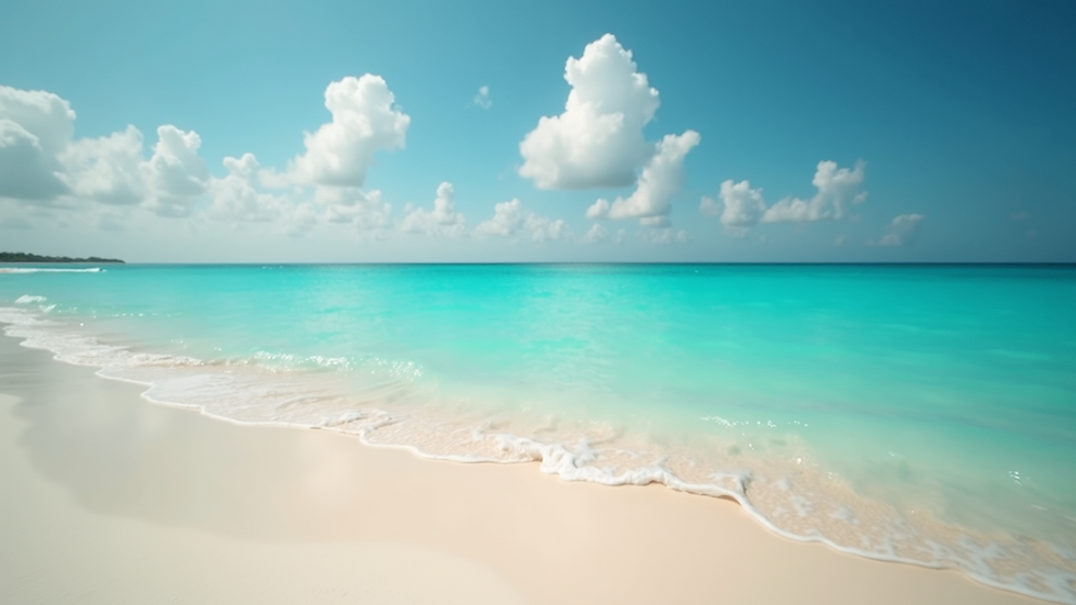 Eye-level view of a serene beach with turquoise waters