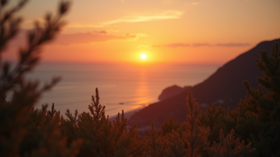 Close-up view of a peaceful sunset over a vacation landscape