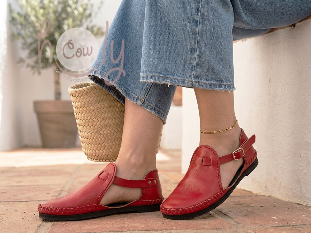 Handmade Red Leather Sandals