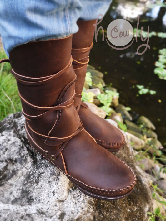 Thumbnail: Handmade Brown Leather Moccasins