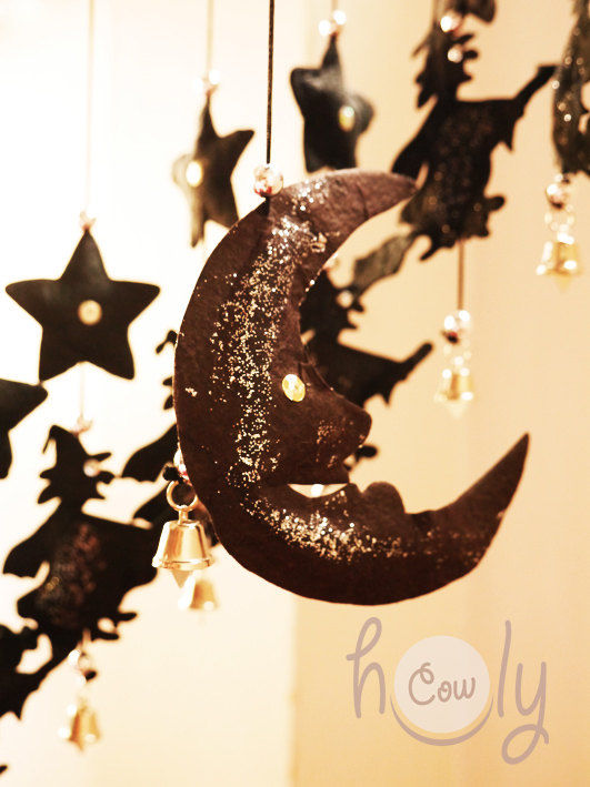 Unique Handmade Halloween Black Moon Hanging Mobile