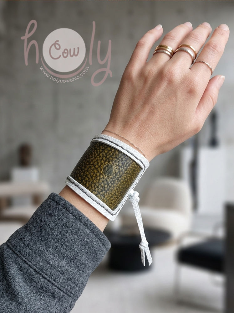White and Spacey Green Leather Bracelet