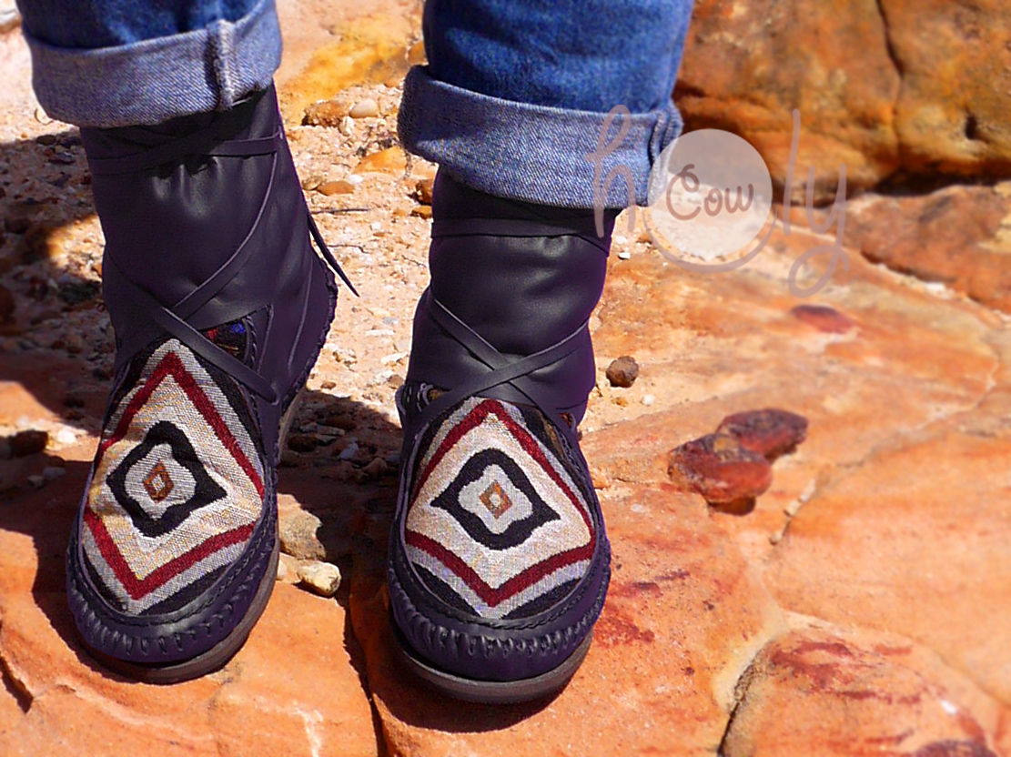 Hand Stitched Purple Leather Moccasins