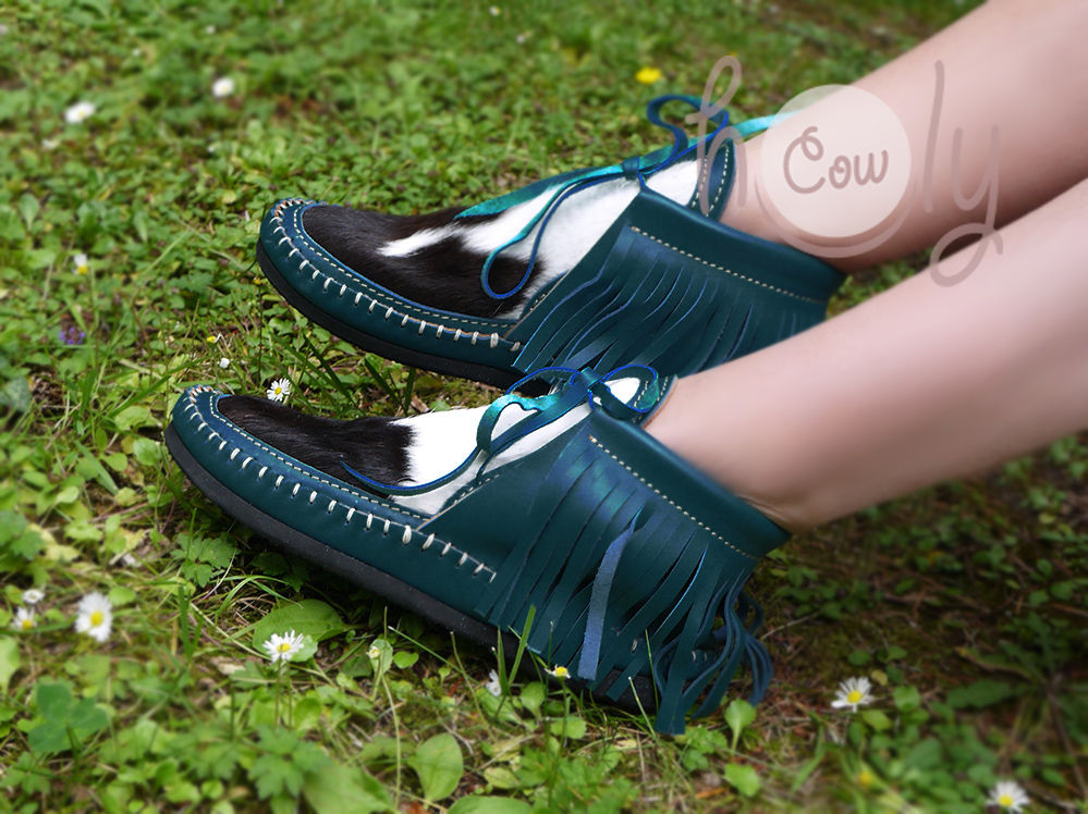 Dark Turquoise Boots With Hairy Cowhide