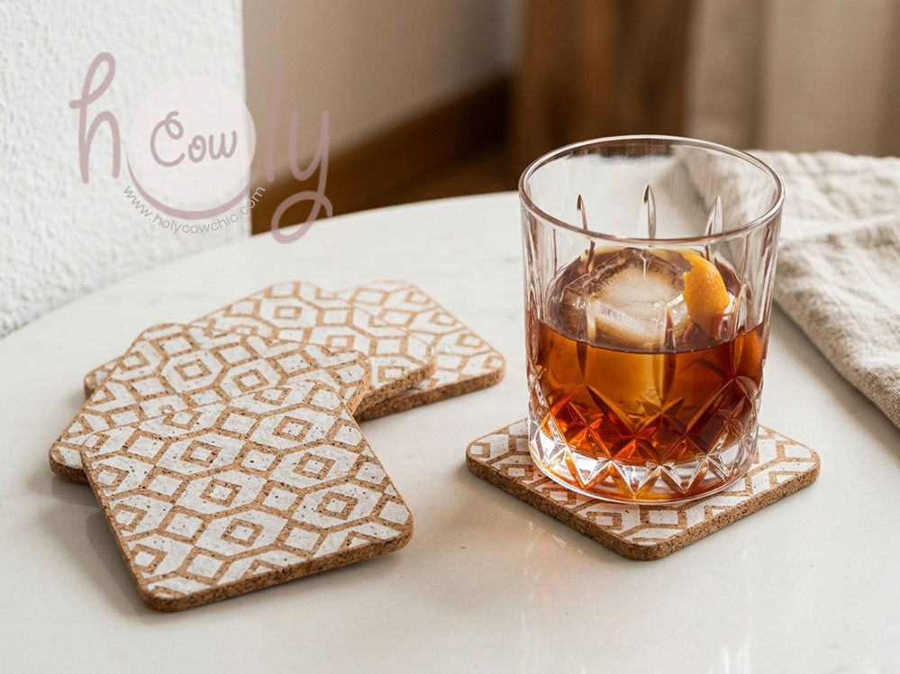 Set of 6 Square Cork Coasters