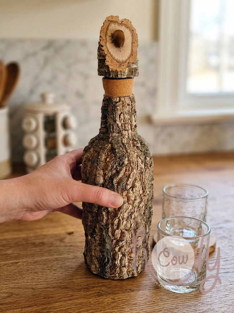 Wine Bottle Covered in Cork Bark